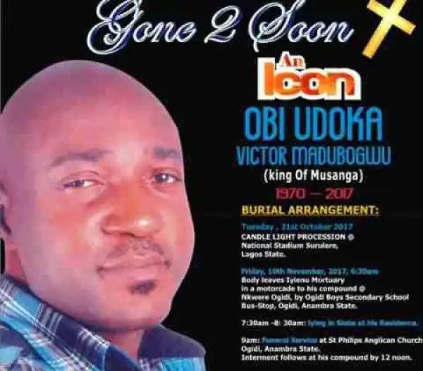 Obituary: Late Nollywood Star, Obi Madubogwu To Be Buried On November 10 (Photo)